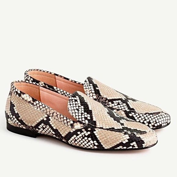 J. Crew Loafers Cecile Leather Snakeskin Embossed Smoking Slippers